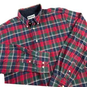 Barbour Castlebay Red Plaid Flannel Button Down Shirt Mens Medium Regular Fit